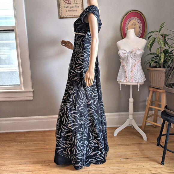 Vintage 90s Jody California Ball Gown Regency Empire Prom Dress Zebra Glitter - Picture 12 of 12